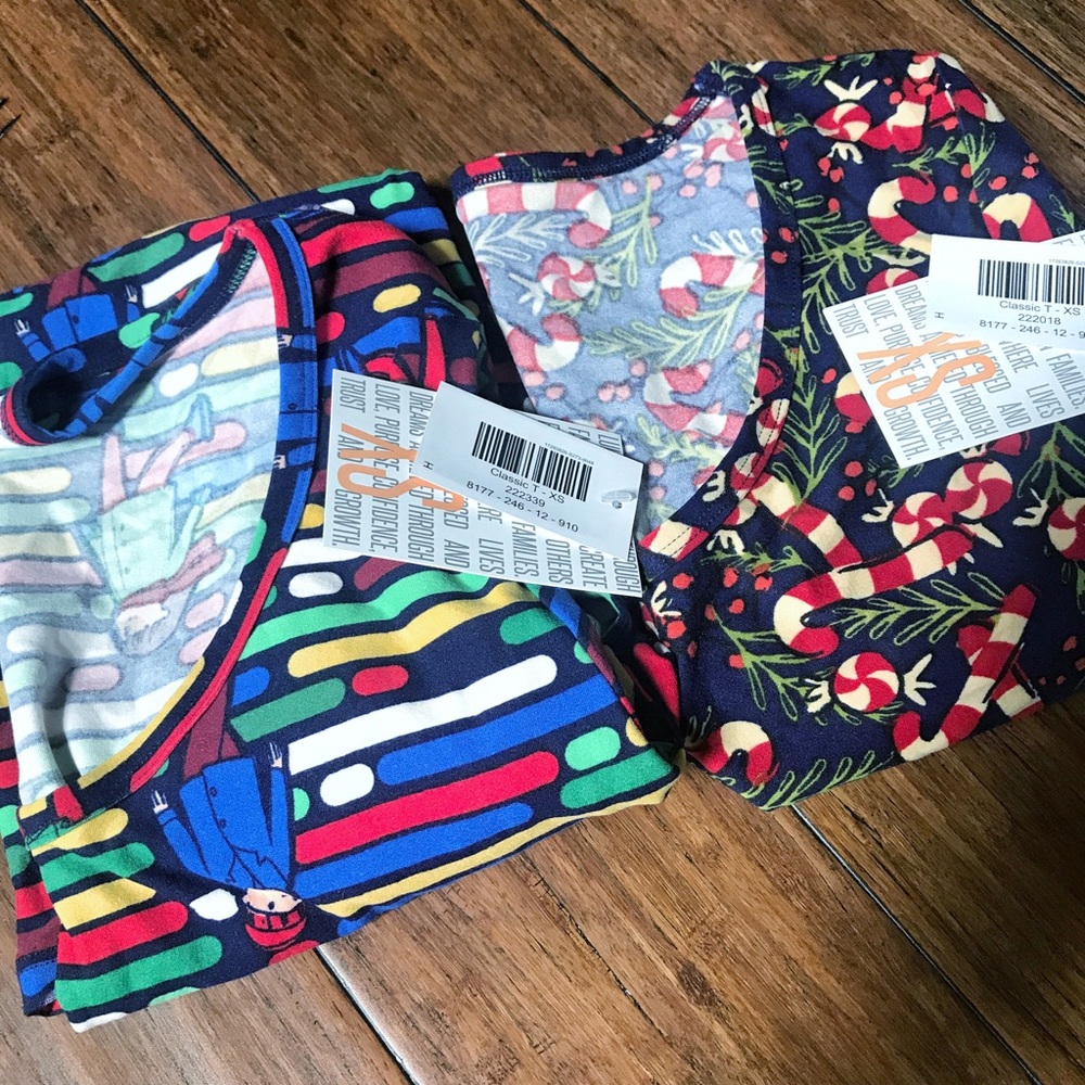 TWO Lularoe Holiday Xs Classic T’s